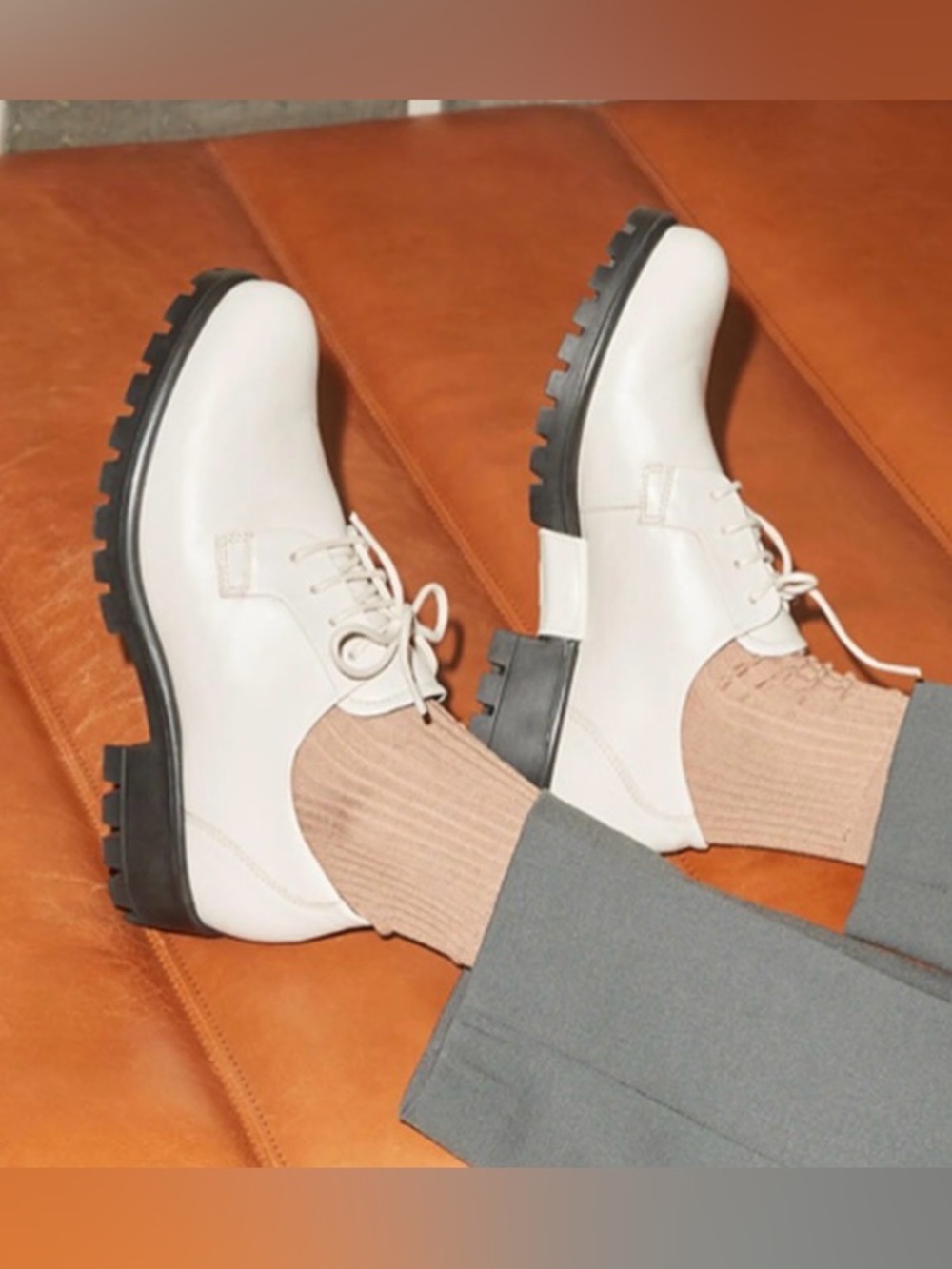 ECCO Modtray Cream Leather Lace-Up Derby Shoes